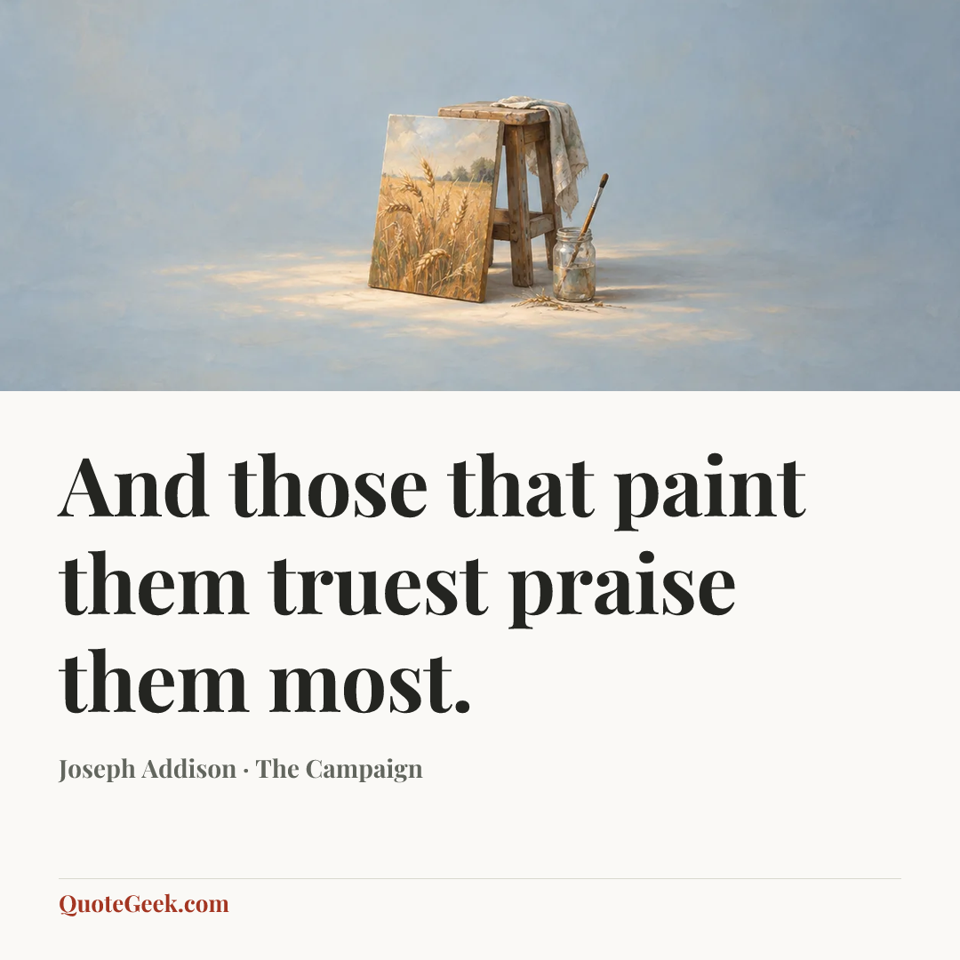 “And those that paint them truest praise them most.” — Joseph Addison · The Campaign. Illustrated QuoteGeek card.