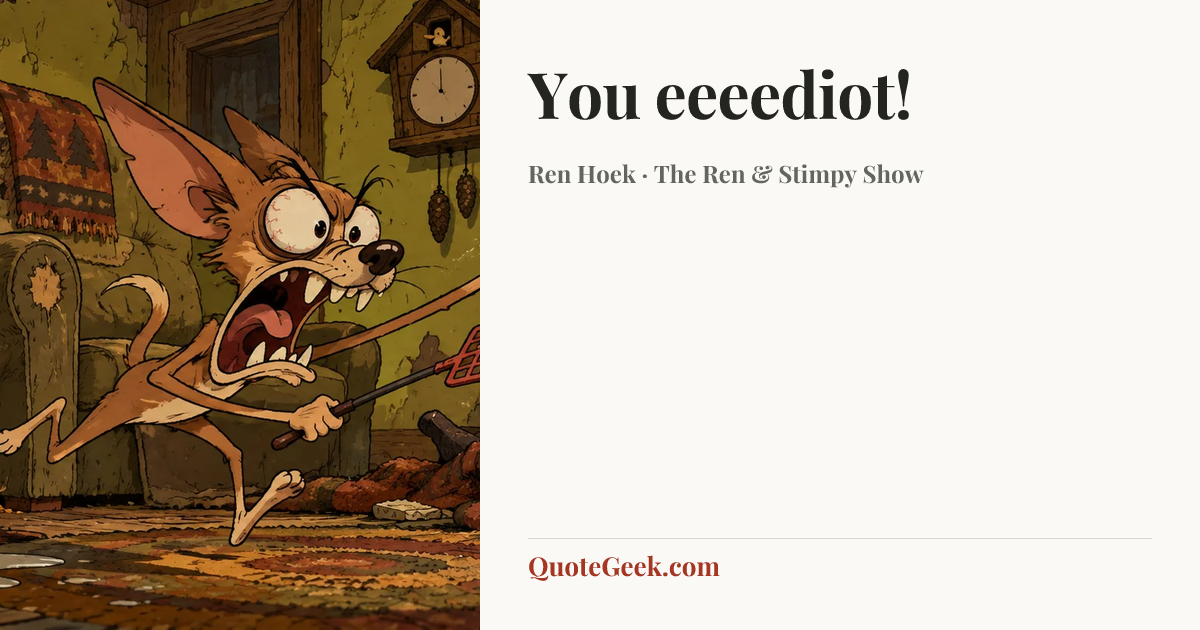 “You eeeediot!” — Ren Hoek · The Ren & Stimpy Show. Illustrated QuoteGeek card.