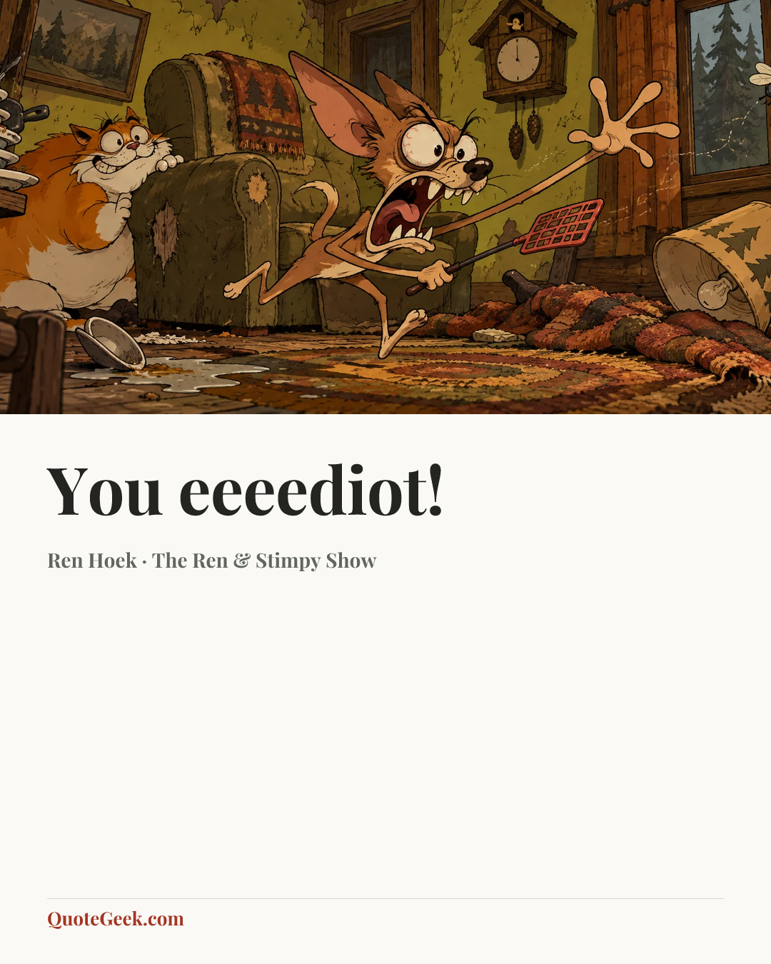 “You eeeediot!” — Ren Hoek · The Ren & Stimpy Show. Illustrated QuoteGeek card.