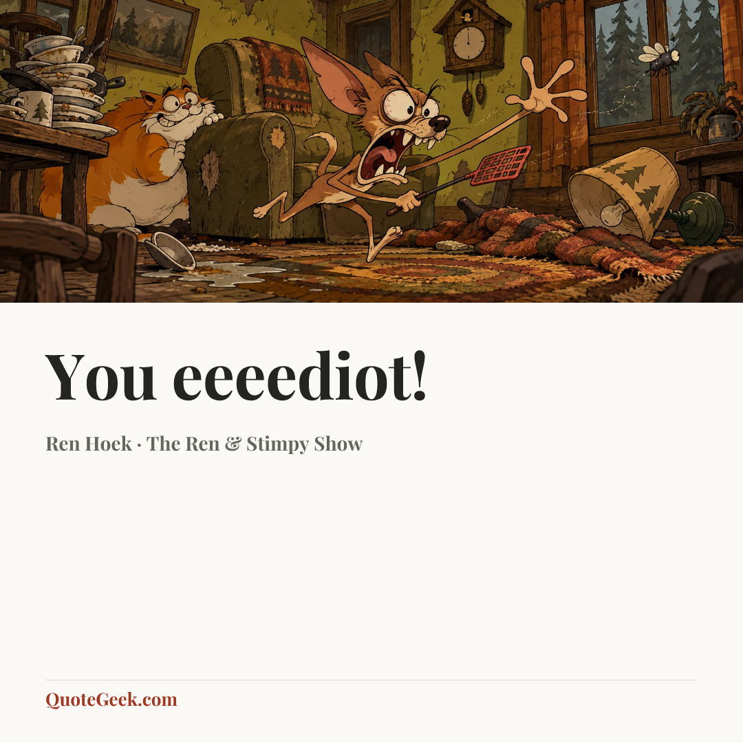 “You eeeediot!” — Ren Hoek · The Ren & Stimpy Show. Illustrated QuoteGeek card.