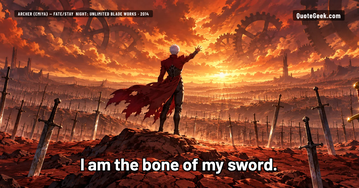 “I am the bone of my sword.” — Archer (EMIYA) · Fate/stay night: Unlimited Blade Works. Illustrated QuoteGeek card.