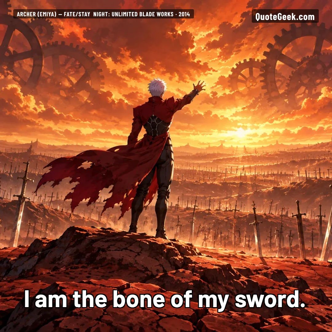 “I am the bone of my sword.” — Archer (EMIYA) · Fate/stay night: Unlimited Blade Works. Illustrated QuoteGeek card.