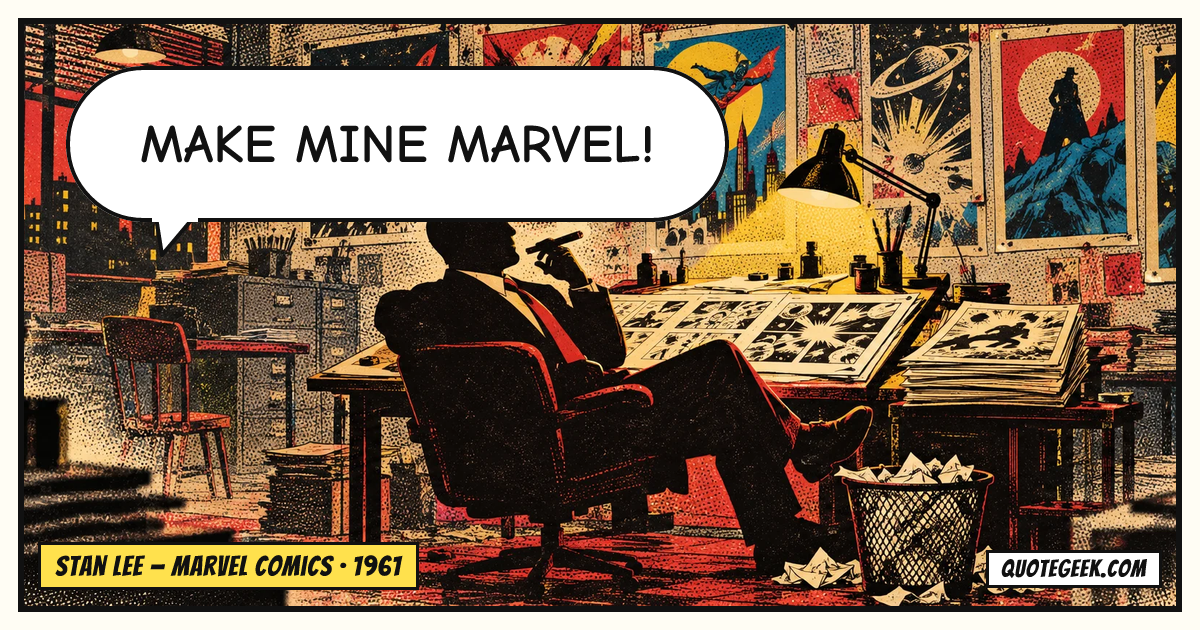 “Make Mine Marvel!” — Stan Lee · Marvel Comics. Illustrated QuoteGeek card.
