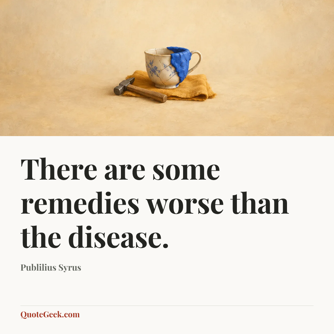 “There are some remedies worse than the disease.” — Publilius Syrus. Illustrated QuoteGeek card.