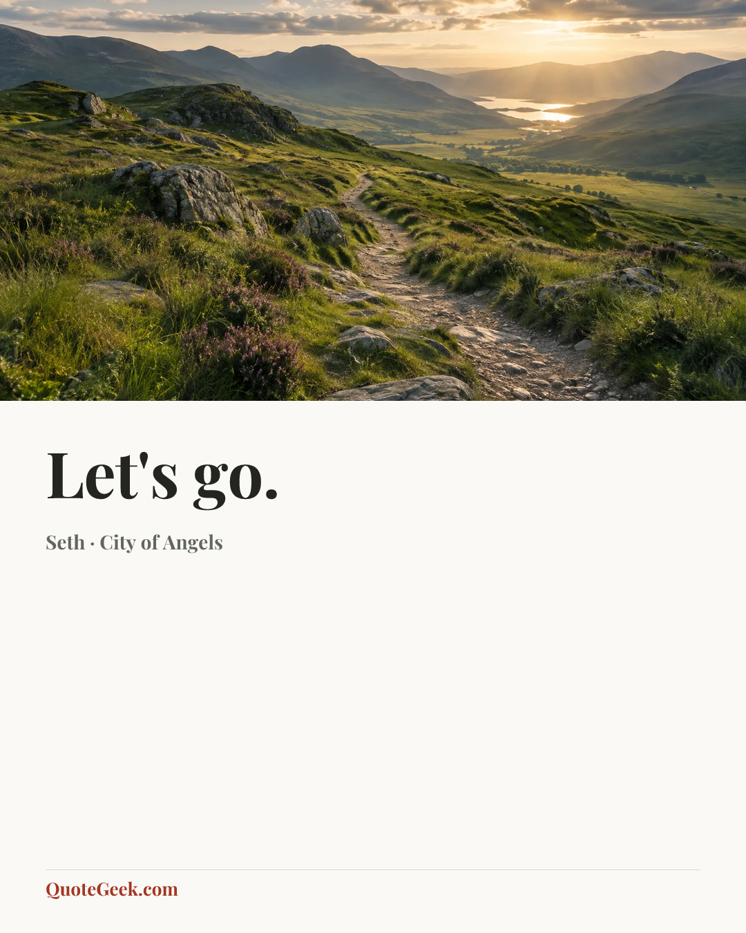 “Let's go.” — Seth · City of Angels. Illustrated QuoteGeek card.