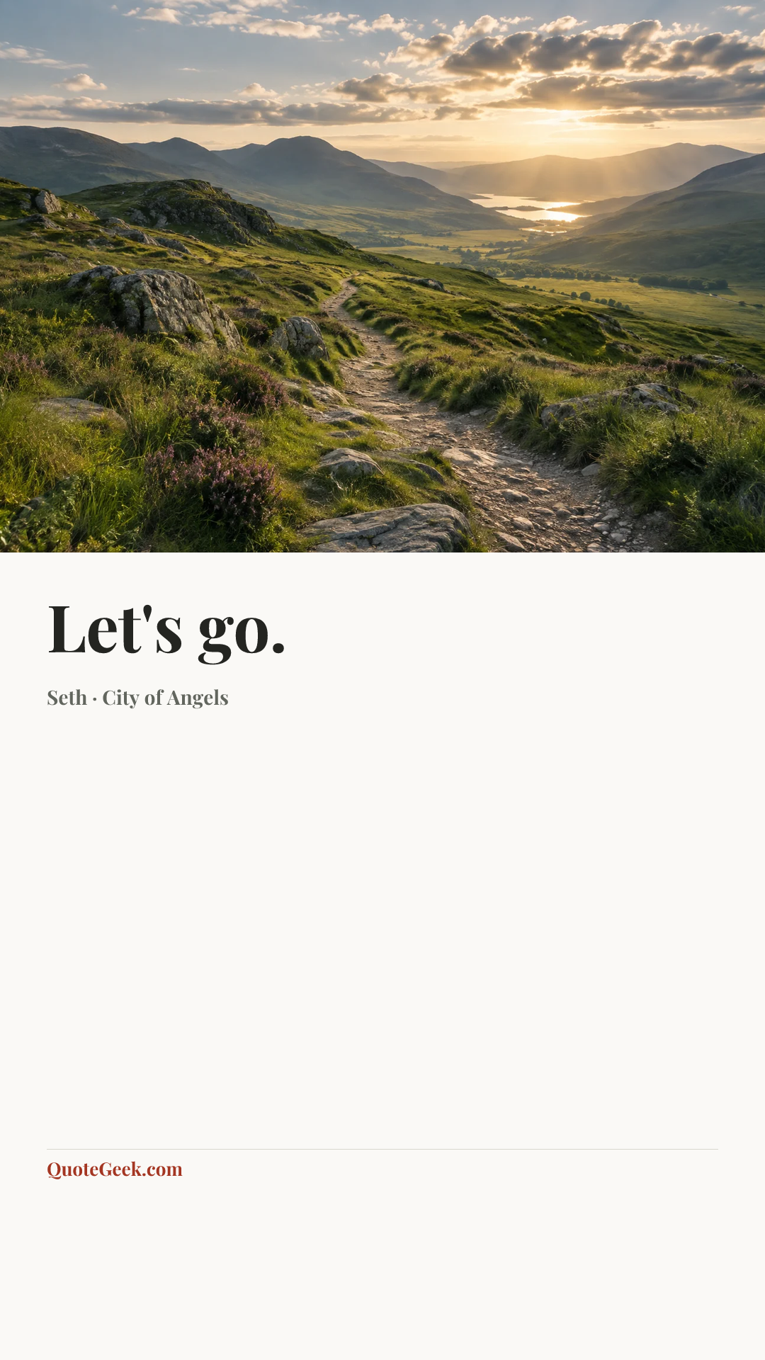 “Let's go.” — Seth · City of Angels. Illustrated QuoteGeek card.