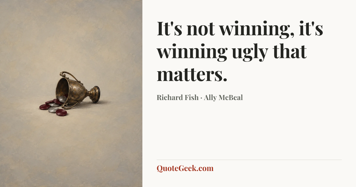 “It's not winning, it's winning ugly that matters.” — Richard Fish · Ally McBeal. Illustrated QuoteGeek card.