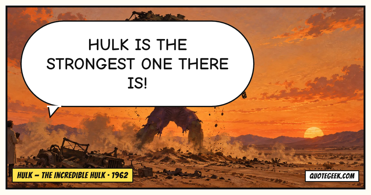 “Hulk is the strongest one there is!” — Hulk · The Incredible Hulk. Illustrated QuoteGeek card.