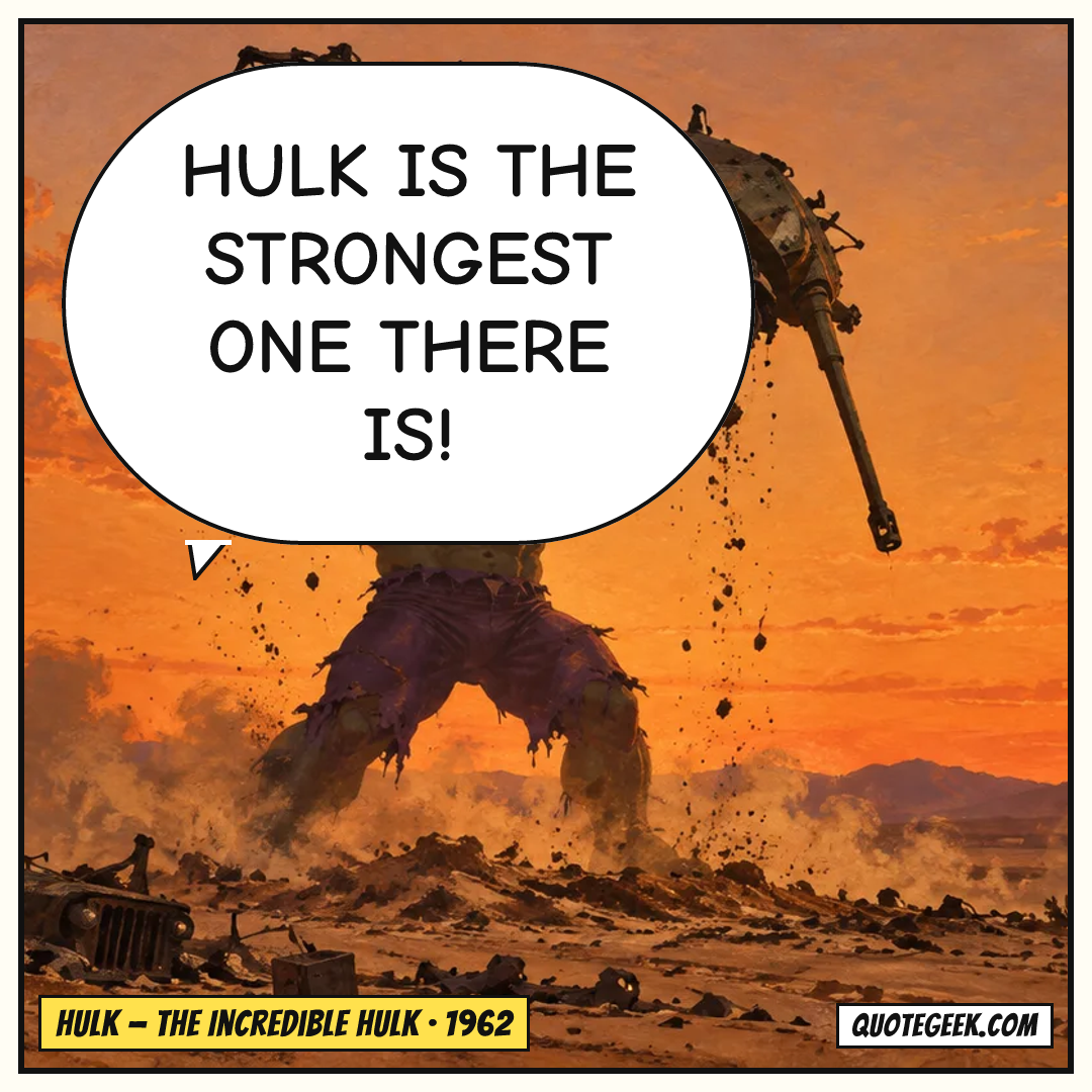 “Hulk is the strongest one there is!” — Hulk · The Incredible Hulk. Illustrated QuoteGeek card.