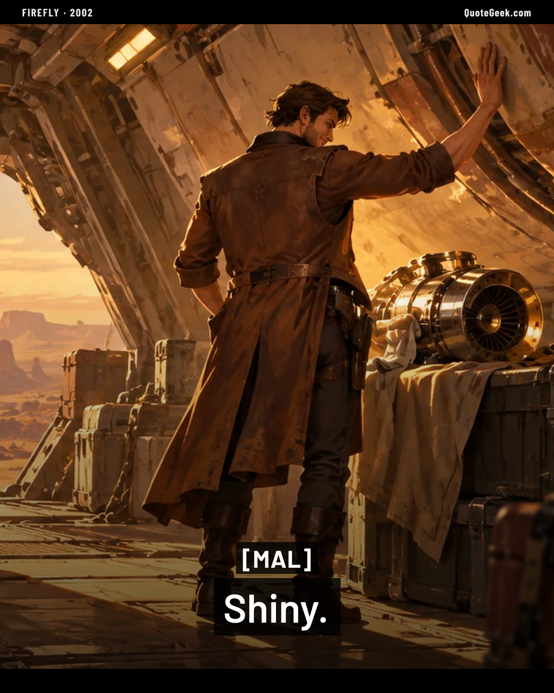 “Shiny.” — Mal · Firefly. Illustrated QuoteGeek card.