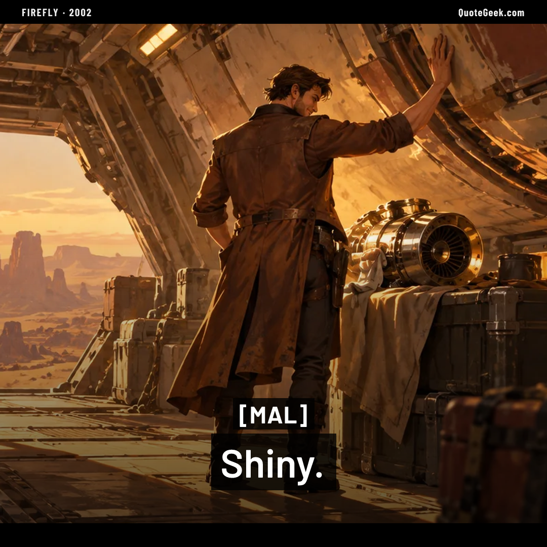 “Shiny.” — Mal · Firefly. Illustrated QuoteGeek card.