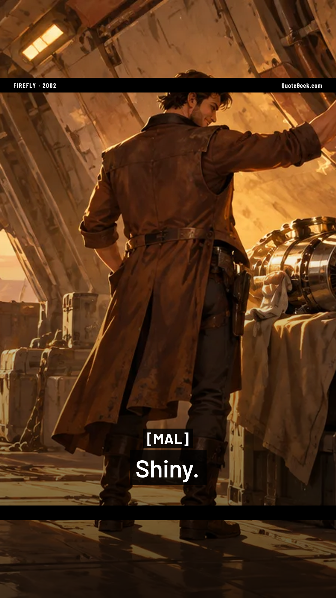 “Shiny.” — Mal · Firefly. Illustrated QuoteGeek card.