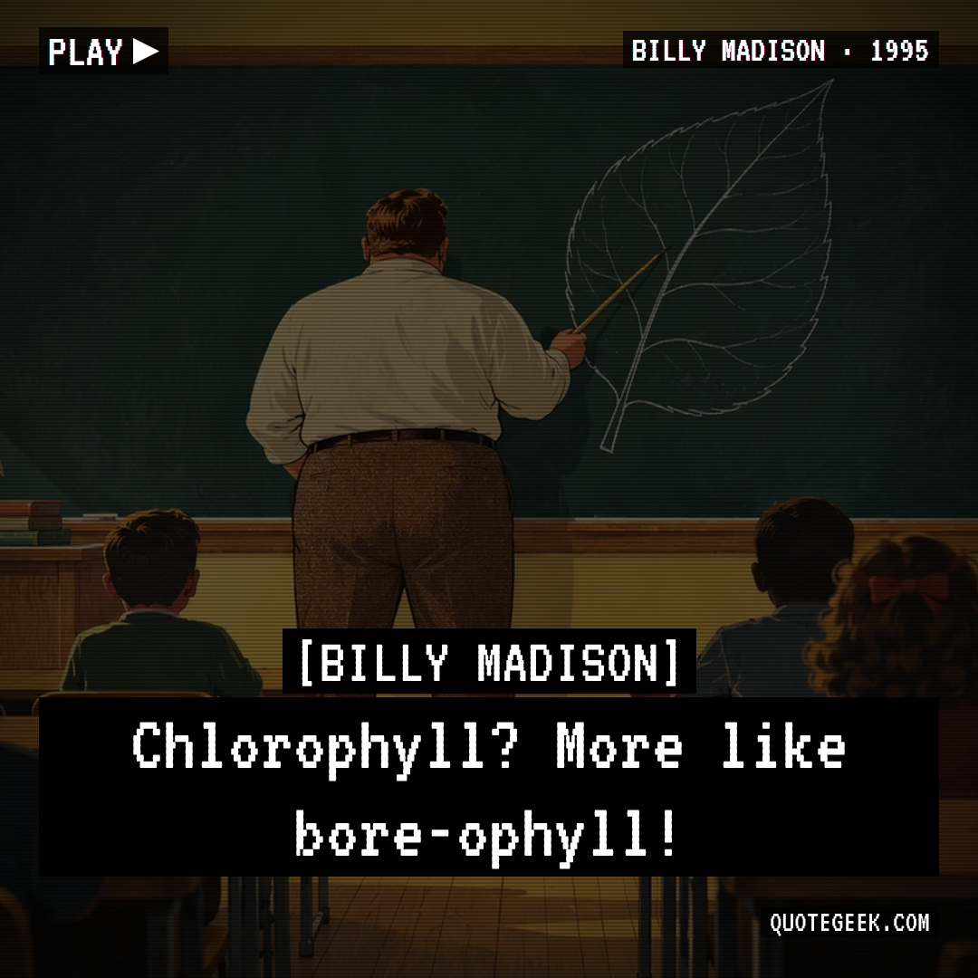 “Chlorophyll? More like bore-ophyll!” — Billy Madison. Illustrated QuoteGeek card.