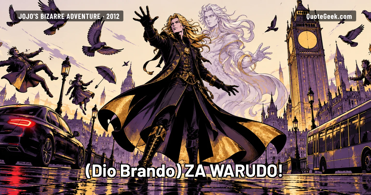 “ZA WARUDO!” — Dio Brando · JoJo's Bizarre Adventure. Illustrated QuoteGeek card.