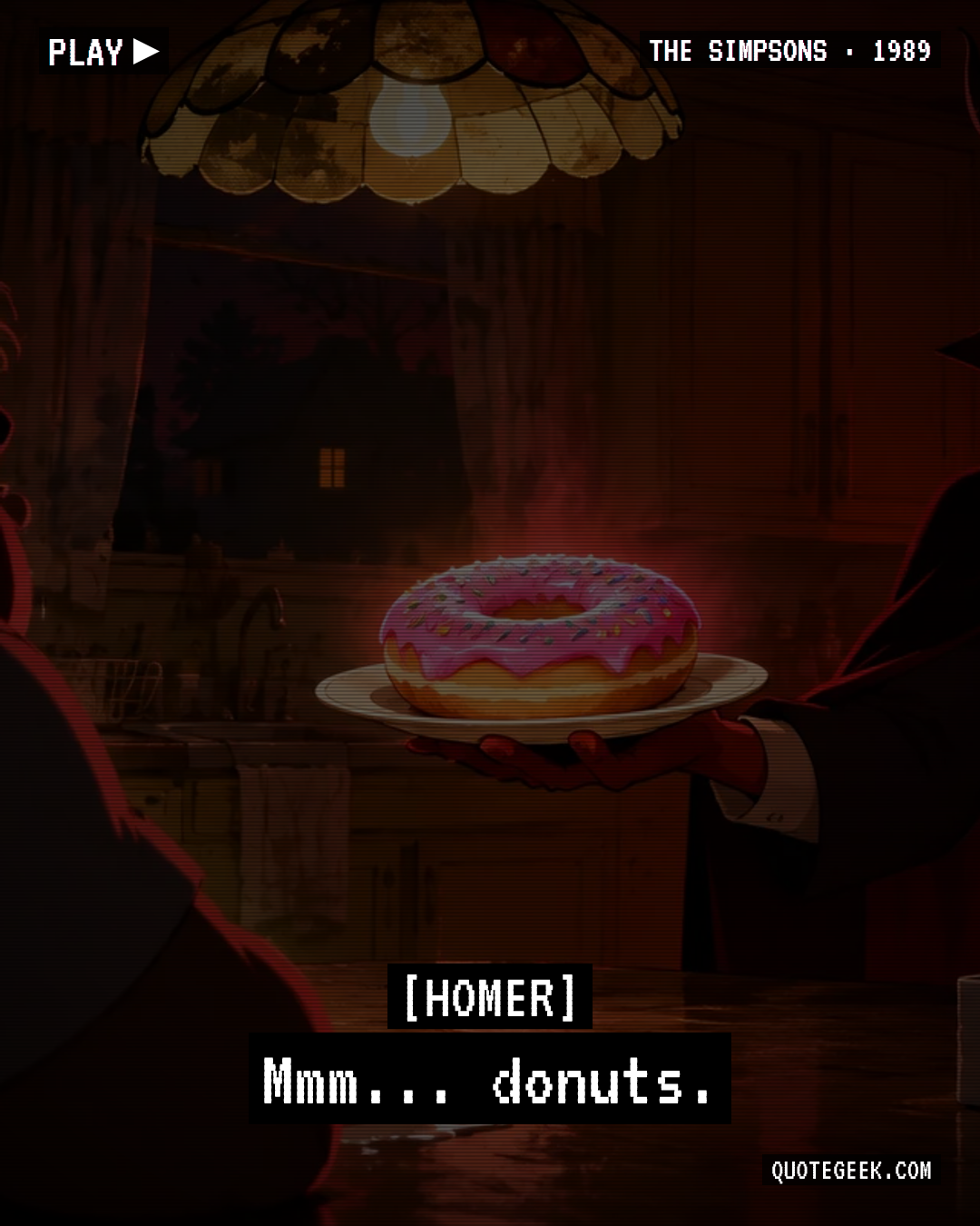 “Mmm... donuts.” — Homer · The Simpsons. Illustrated QuoteGeek card.