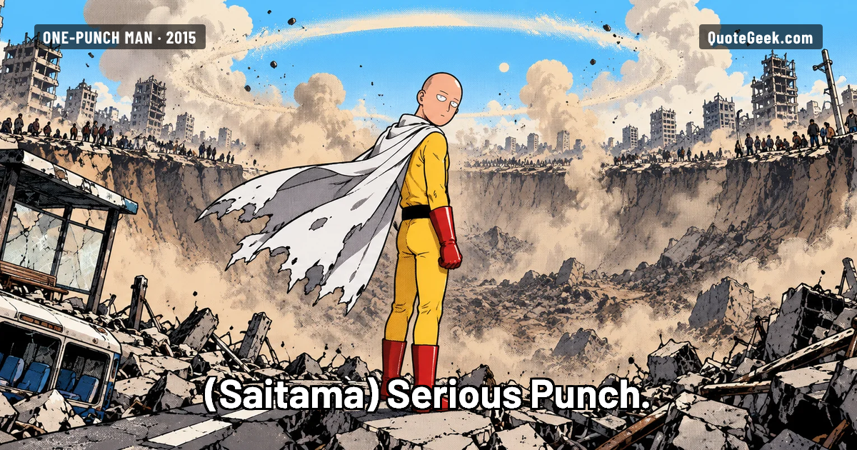 “Serious Punch.” — Saitama · One-Punch Man. Illustrated QuoteGeek card.
