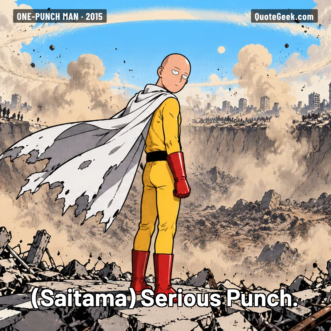 “Serious Punch.” — Saitama · One-Punch Man. Illustrated QuoteGeek card.