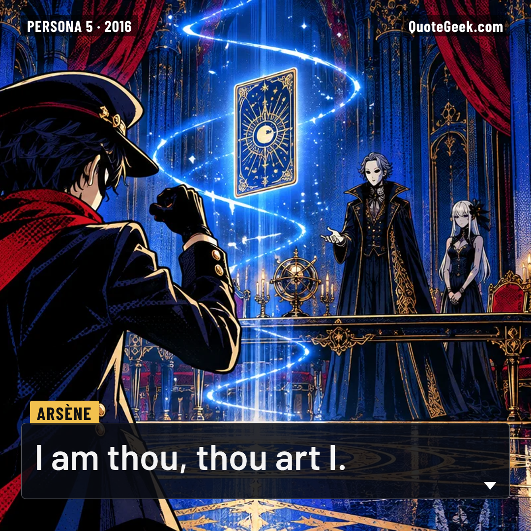 “I am thou, thou art I.” — Arsène · Persona 5. Illustrated QuoteGeek card.