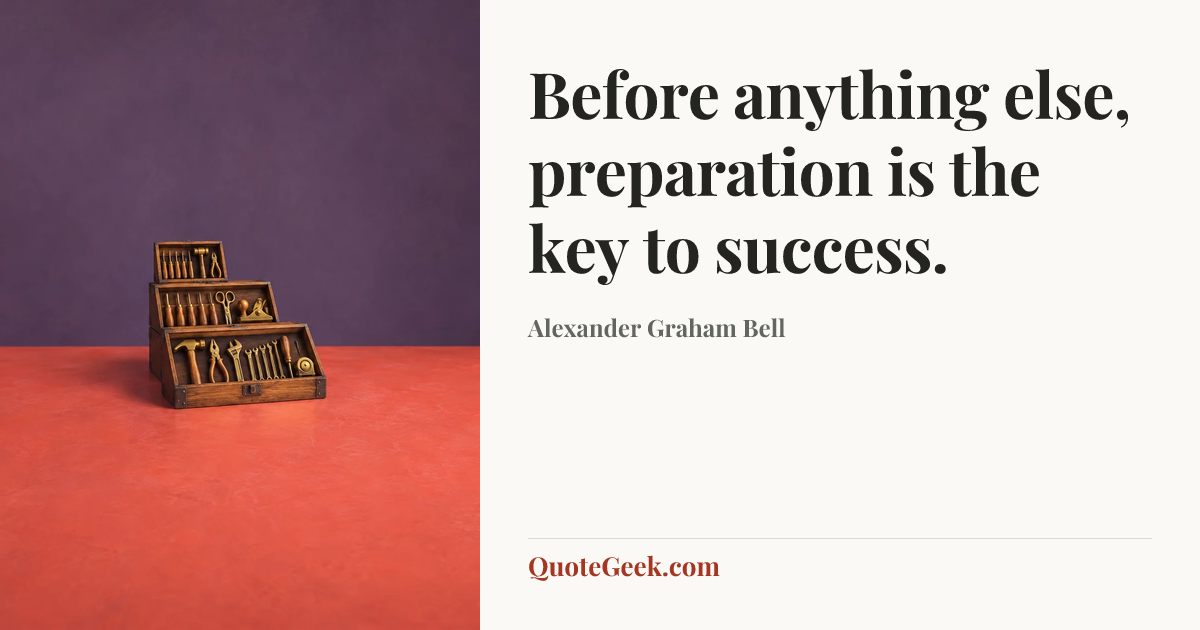 “Before anything else, preparation is the key to success.” — Alexander Graham Bell. Illustrated QuoteGeek card.
