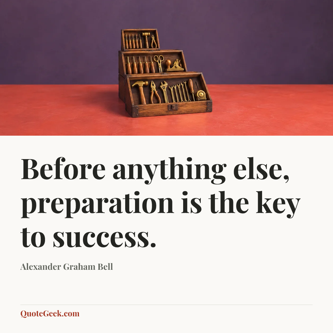 “Before anything else, preparation is the key to success.” — Alexander Graham Bell. Illustrated QuoteGeek card.