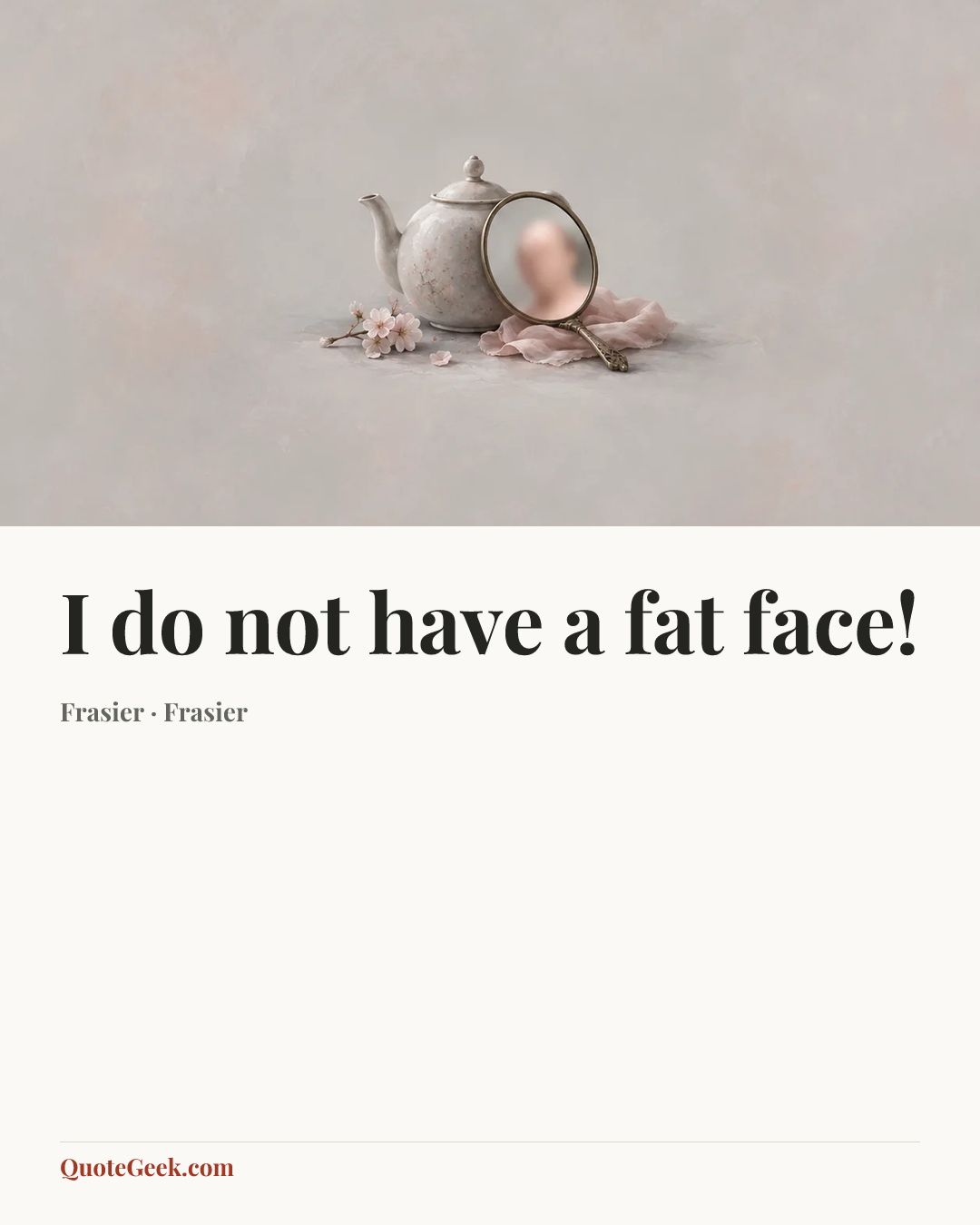 “I do not have a fat face!” — Frasier · Frasier. Illustrated QuoteGeek card.