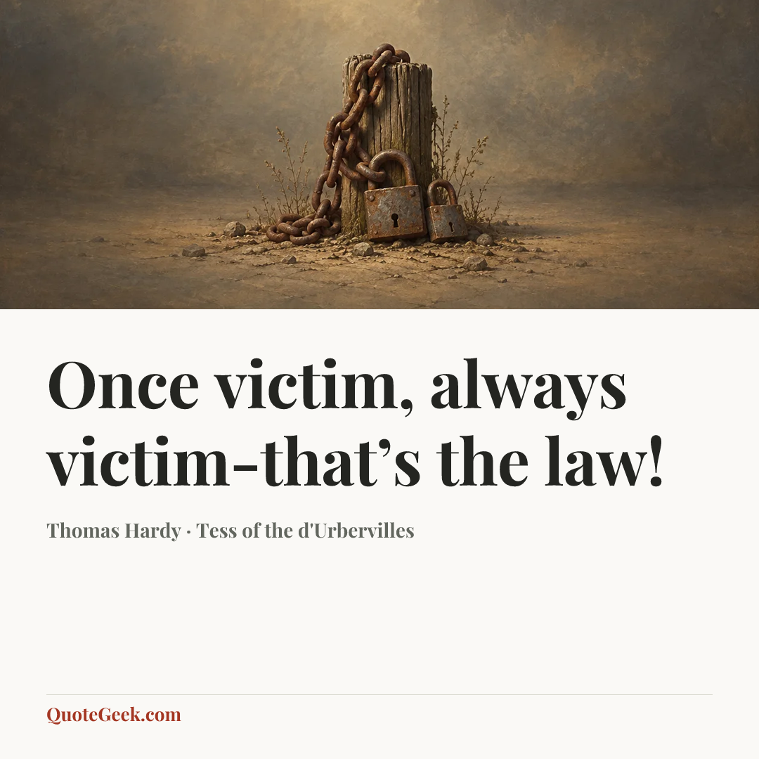 “Once victim, always victim-that’s the law!” — Thomas Hardy · Tess of the d'Urbervilles. Illustrated QuoteGeek card.